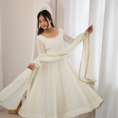 Chanderi Silk Embroidery Party Wear Anarkali Suit Set Stitched