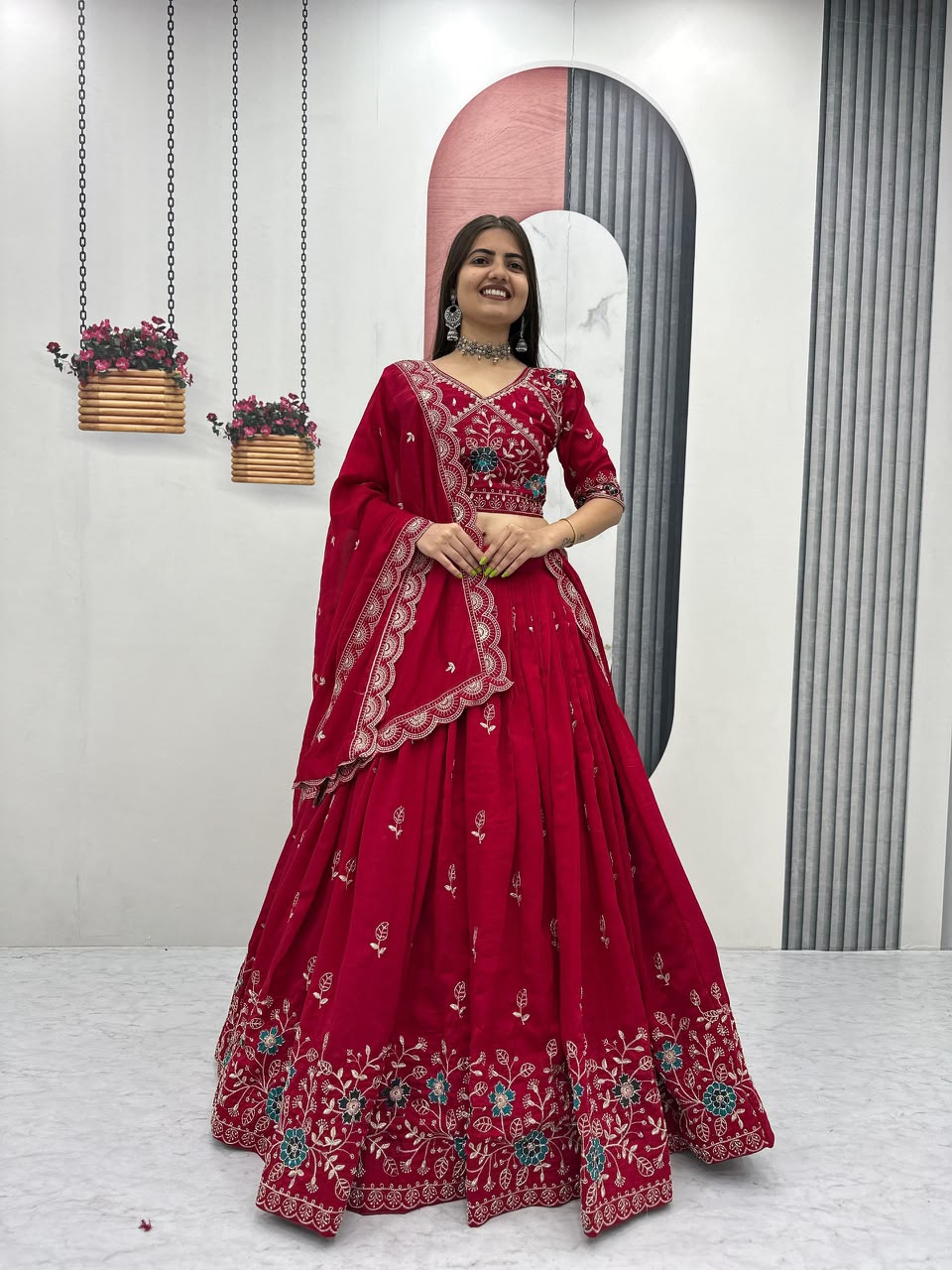 Royal Crimson Embroidered Lehenga Set