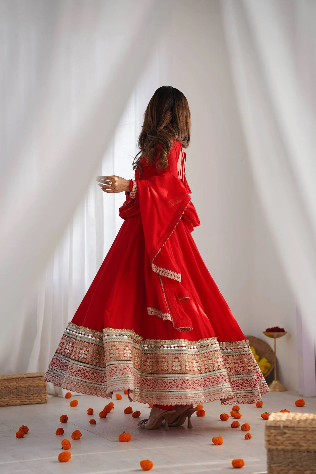 High End Premium Quality Pure Blooming Vichitra Silk Fabric Fully Flare Suit with Duppata