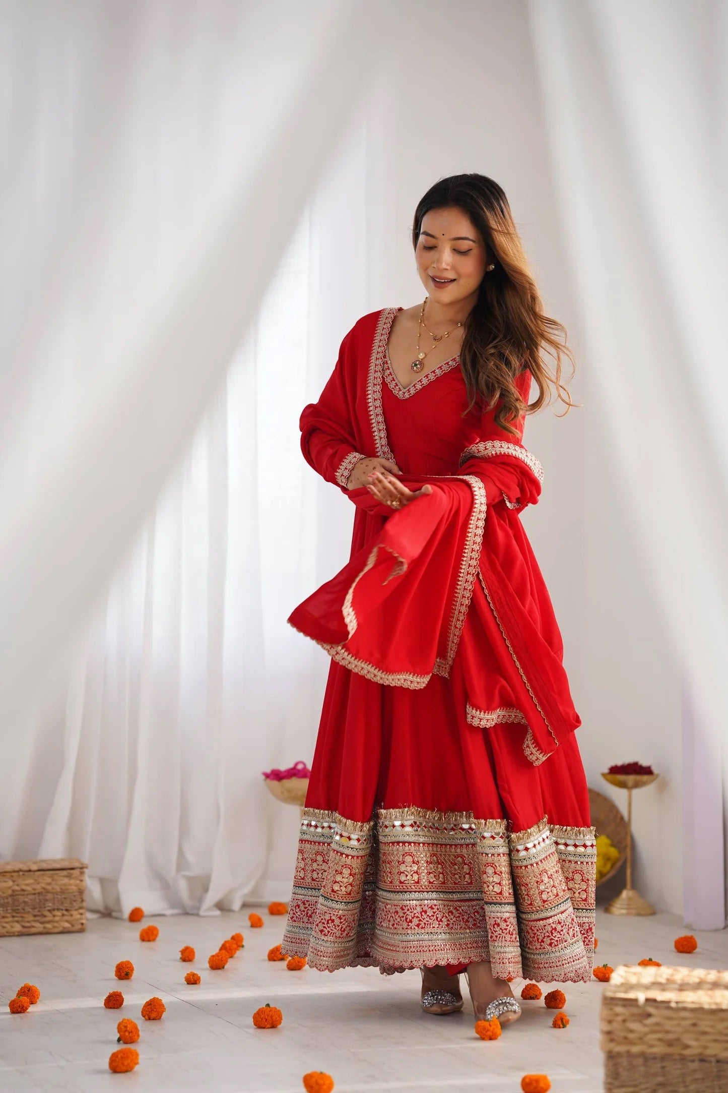 High End Premium Quality Pure Blooming Vichitra Silk Fabric Fully Flare Suit with Duppata