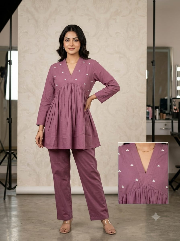 Mauve Elegance Cotton Co-ord Set