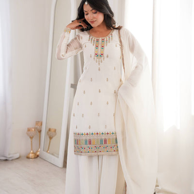 blue pure soft crunchy silk embroidered sharara suit set