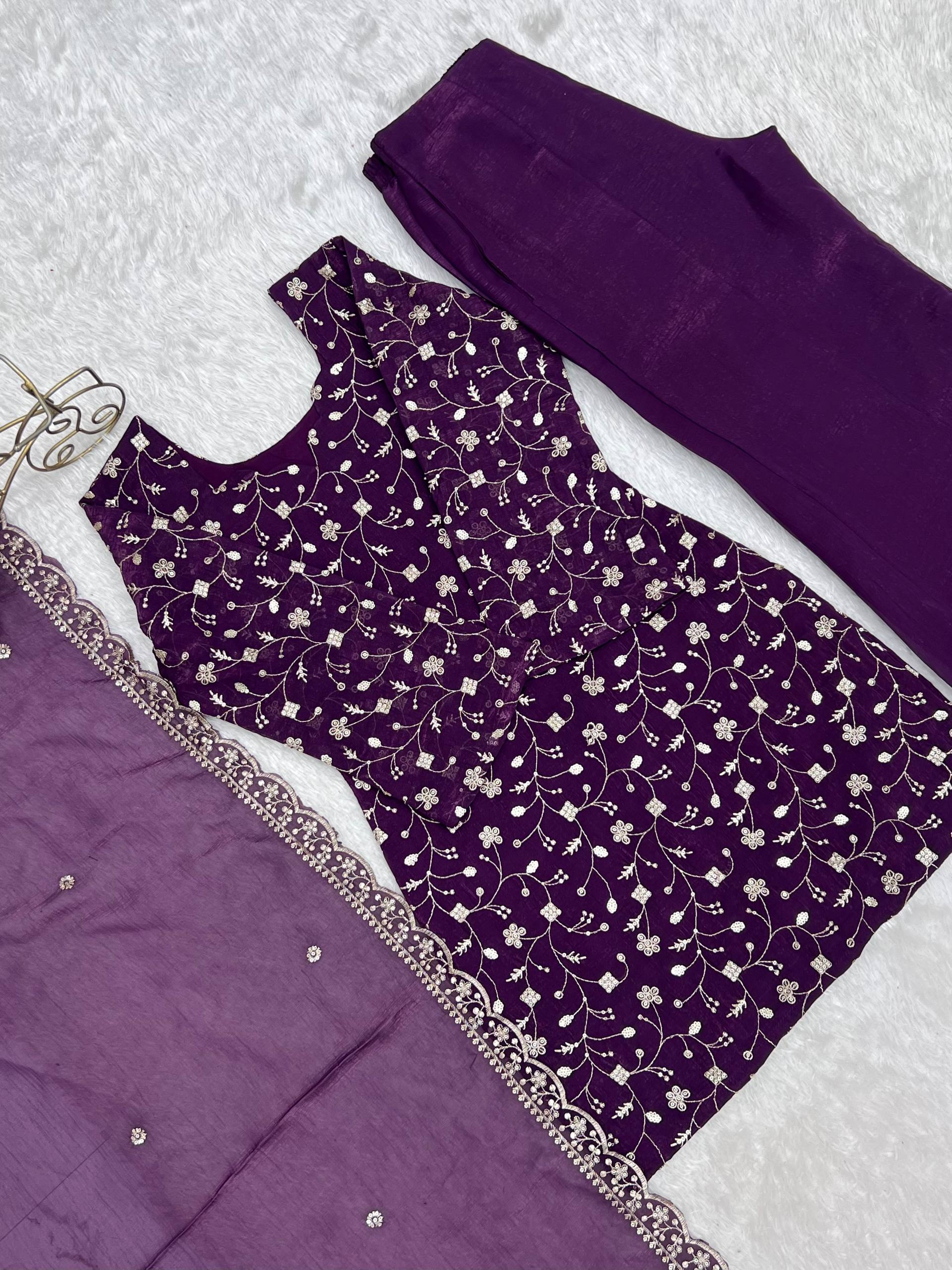 VIRAL WINE EMBRODARY SHORT KURTI WITH BOOTCUT PLAZZO SUIT