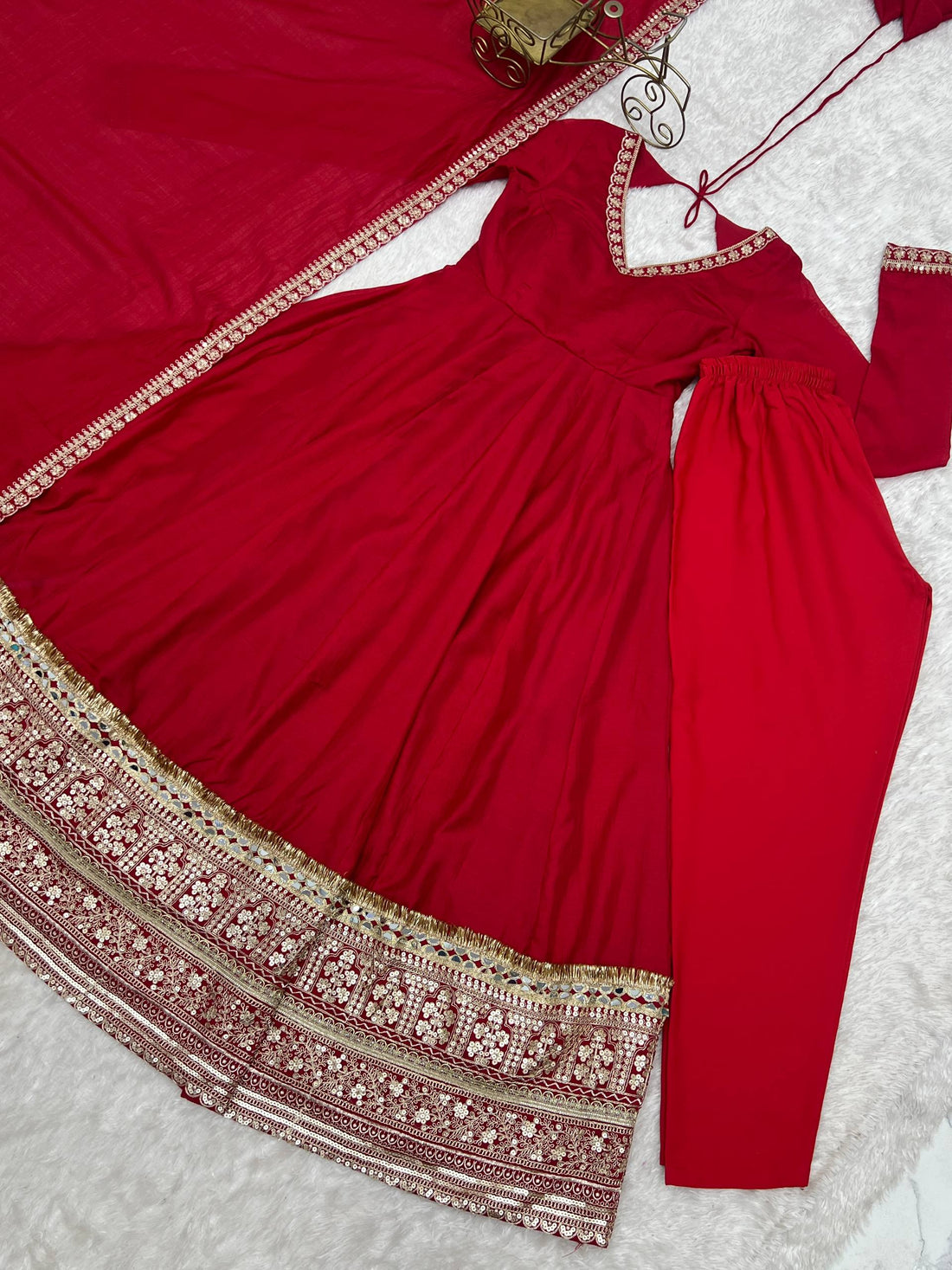 High End Premium Quality Pure Blooming Vichitra Silk Fabric Fully Flare Suit with Duppata