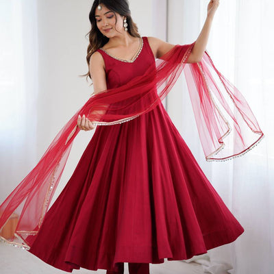 Crimson Grace Sleeveless Anarkali Suit Set