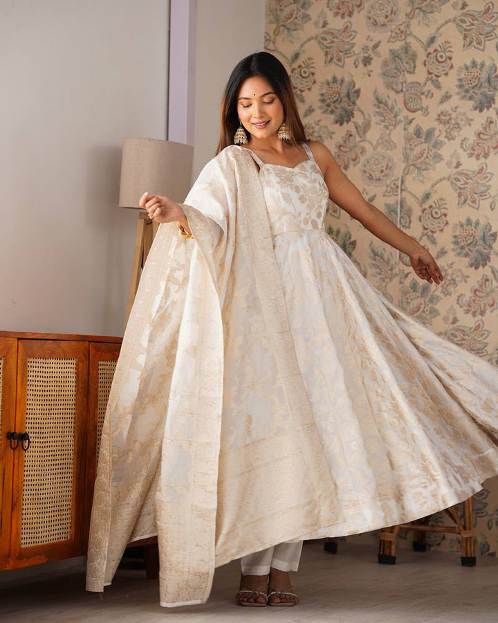 Ivory Luxe Banarasi Anarkali Suit Set