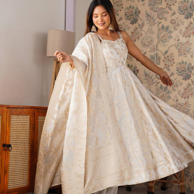 Ivory Luxe Banarasi Anarkali Suit Set