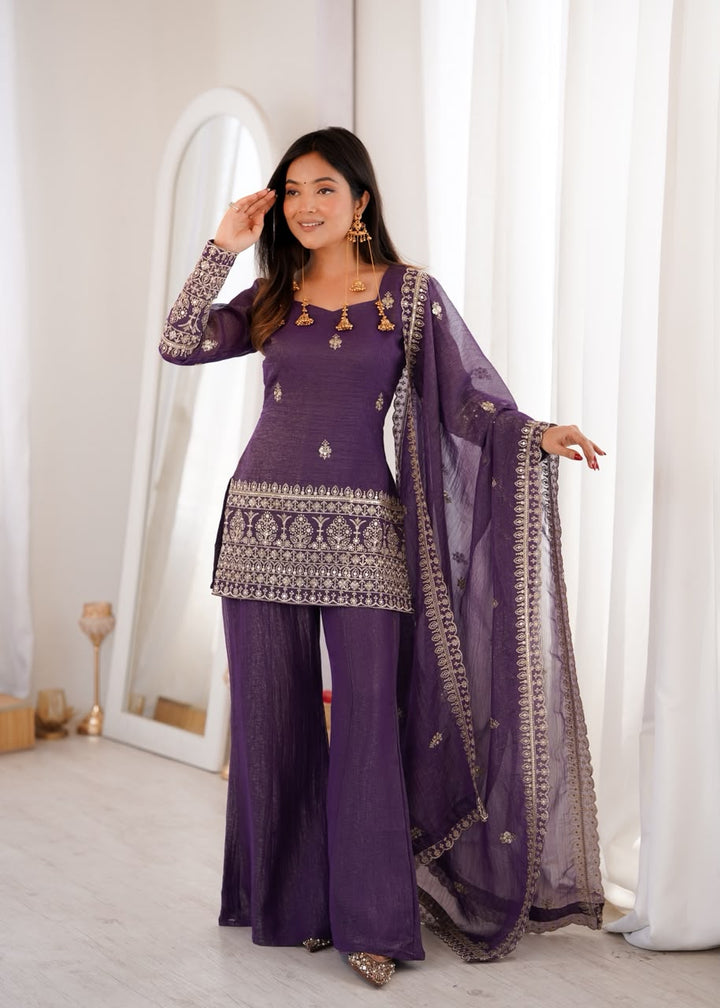 Royal Amethyst Embroidered Sharara Suit Set
