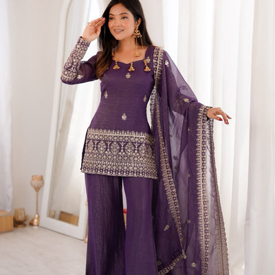 Royal Amethyst Embroidered Sharara Suit Set