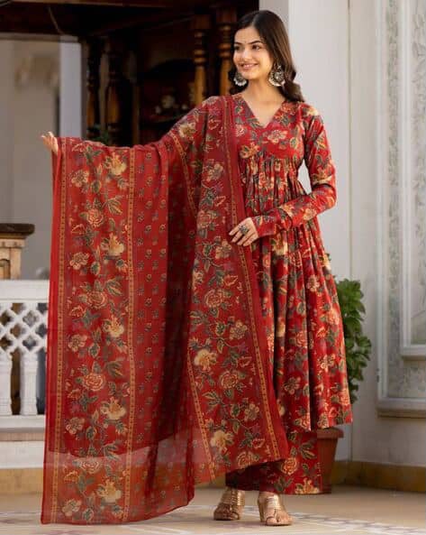 Rust Blossom Cotton Anarkali Suit Set