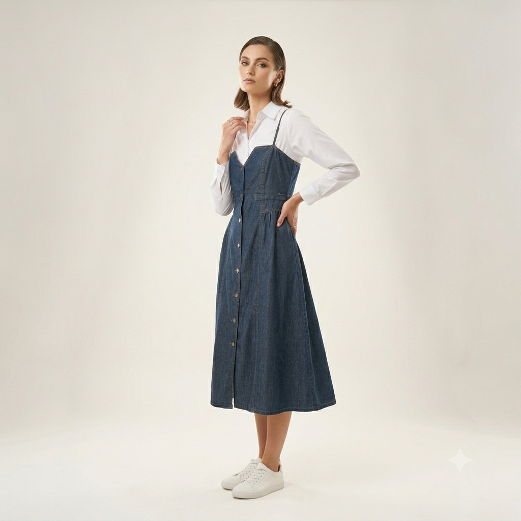 Urban Chic Denim Layered Midi Dress