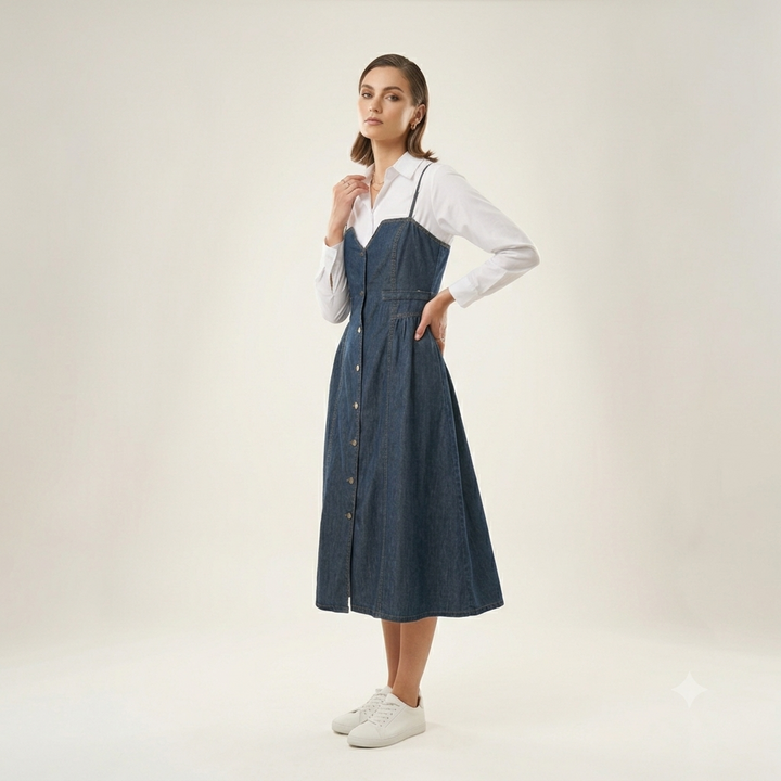 Urban Chic Denim Layered Midi Dress