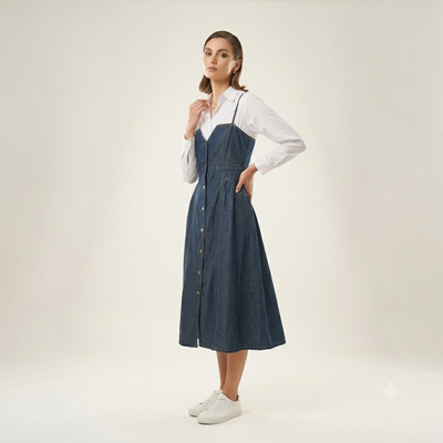 Urban Chic Denim Layered Midi Dress
