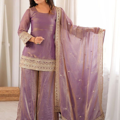 Women Embroidered Regular Thread Work Kurta with Palazzos & With Dupatta
