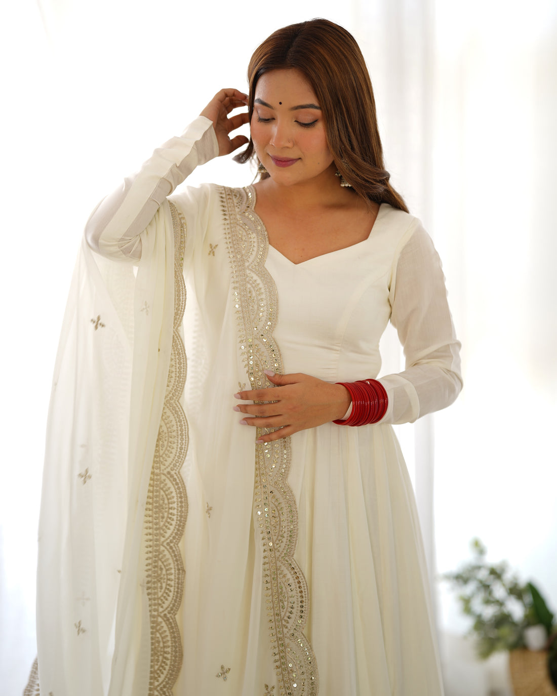 Pure Roman Silk Chanderi Anarkali Gown Set with Dupatta