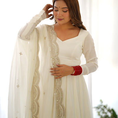 Pure Roman Silk Chanderi Anarkali Gown Set with Dupatta