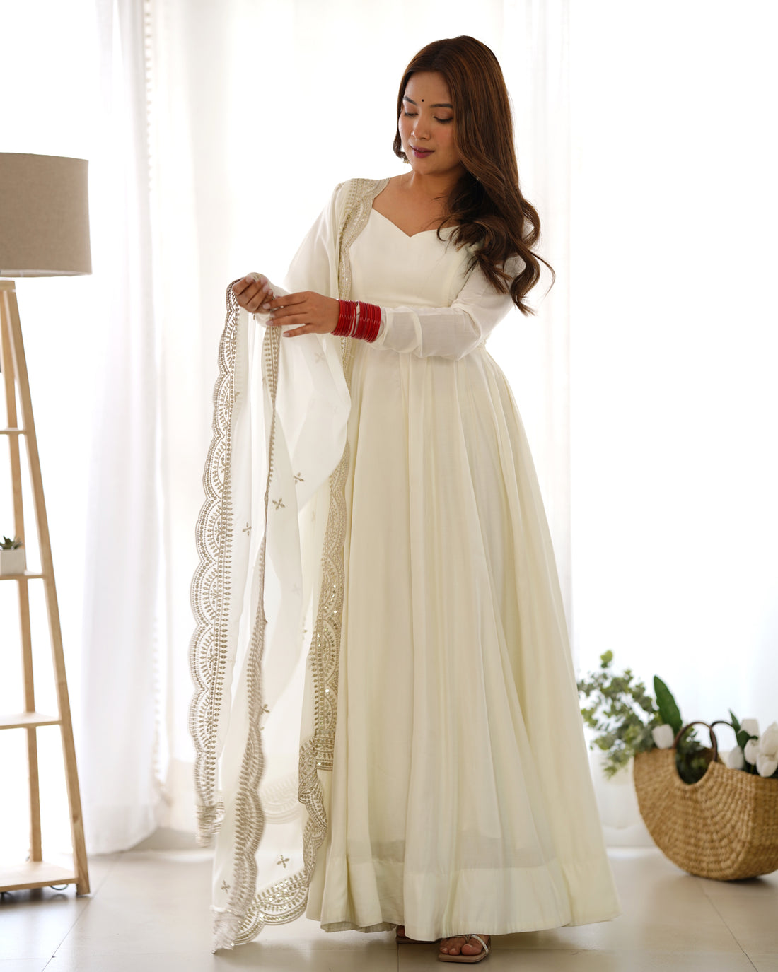 Pure Roman Silk Chanderi Anarkali Gown Set with Dupatta