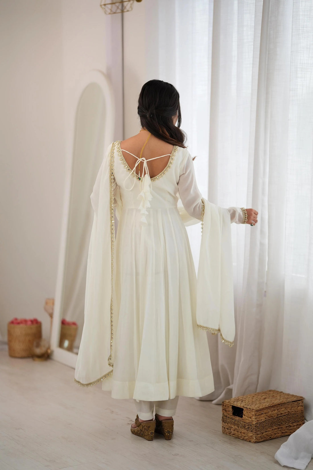Chanderi Silk Embroidery Party Wear Anarkali Suit Set Stitched
