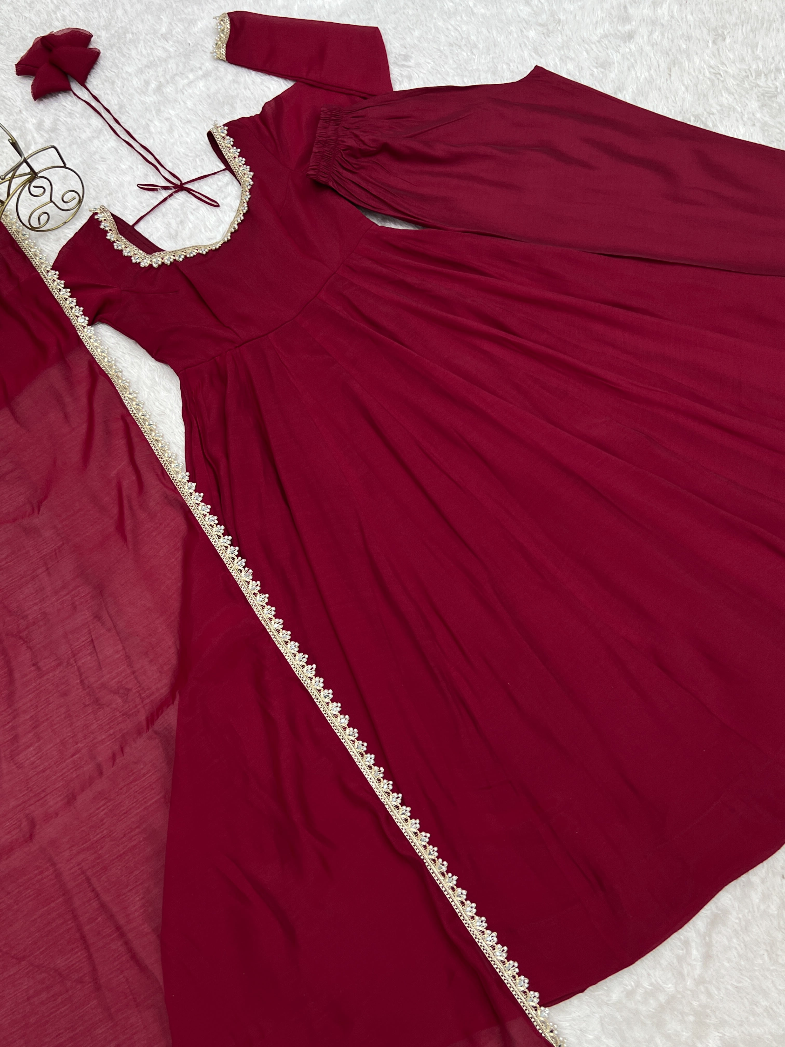 Chanderi Silk Embroidery Party Wear Anarkali Suit Set Stitched