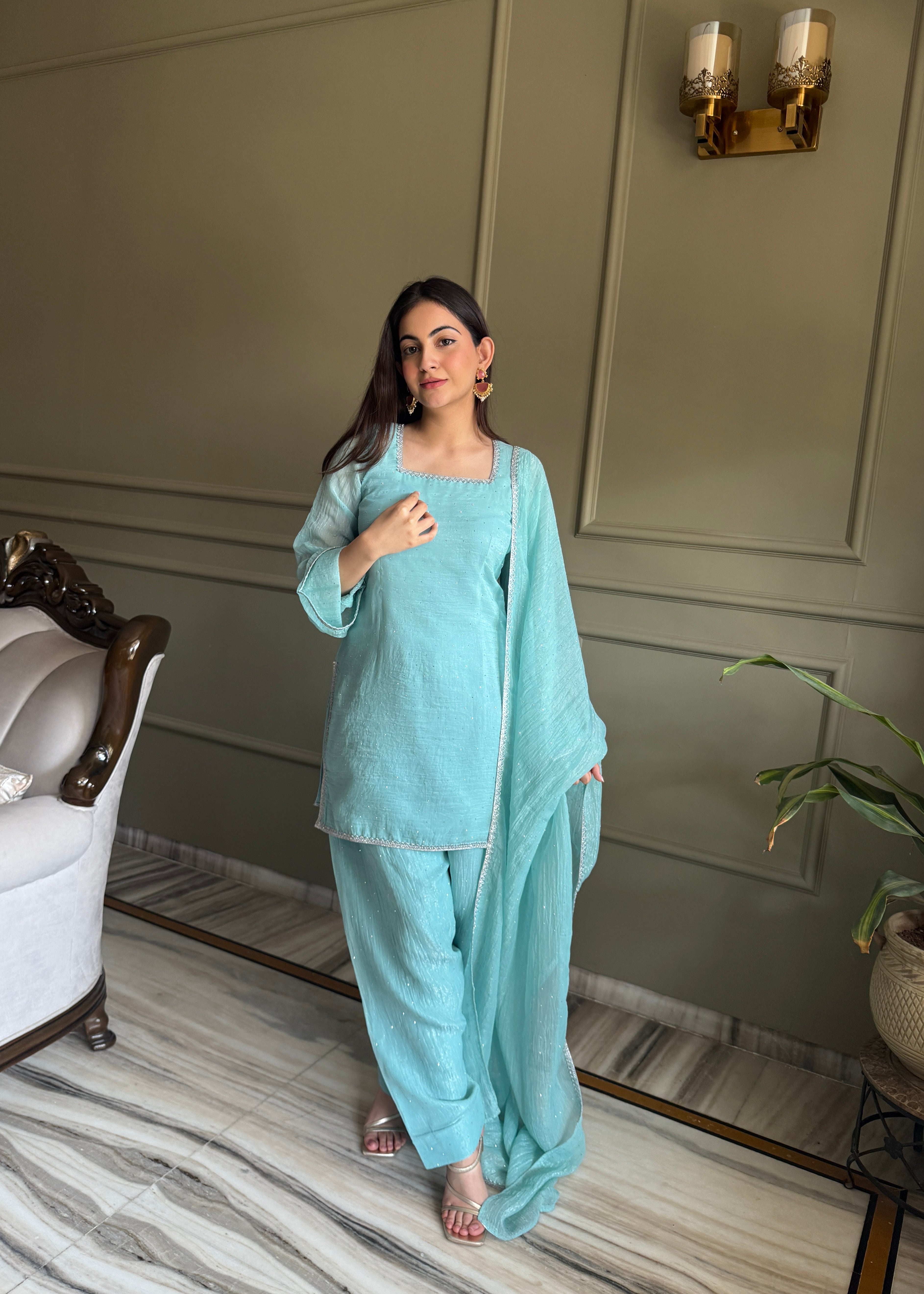 Crunchy Silk Farshi Salwar Suit with Fancy Lace and Dupatta