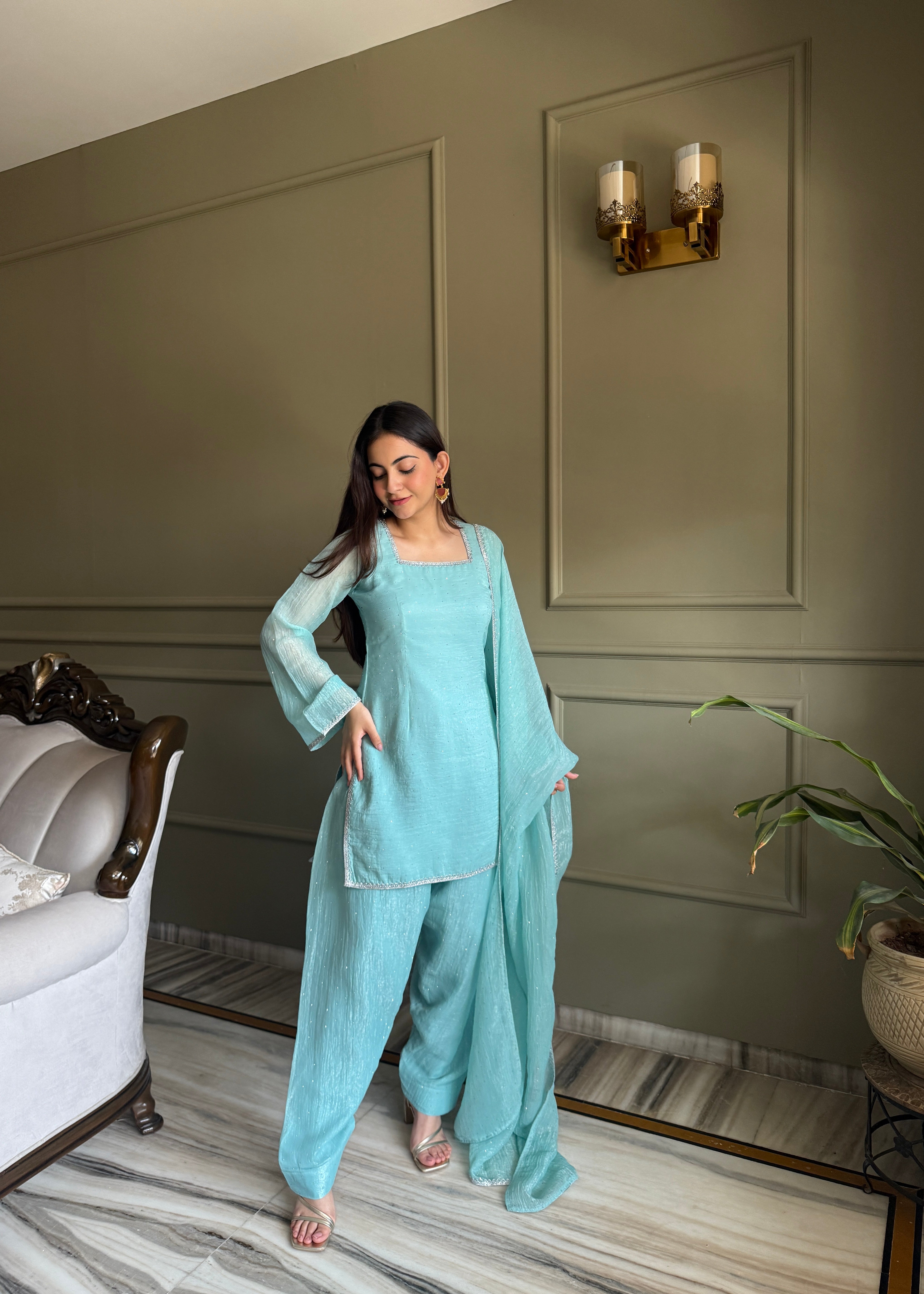 Crunchy Silk Farshi Salwar Suit with Fancy Lace and Dupatta