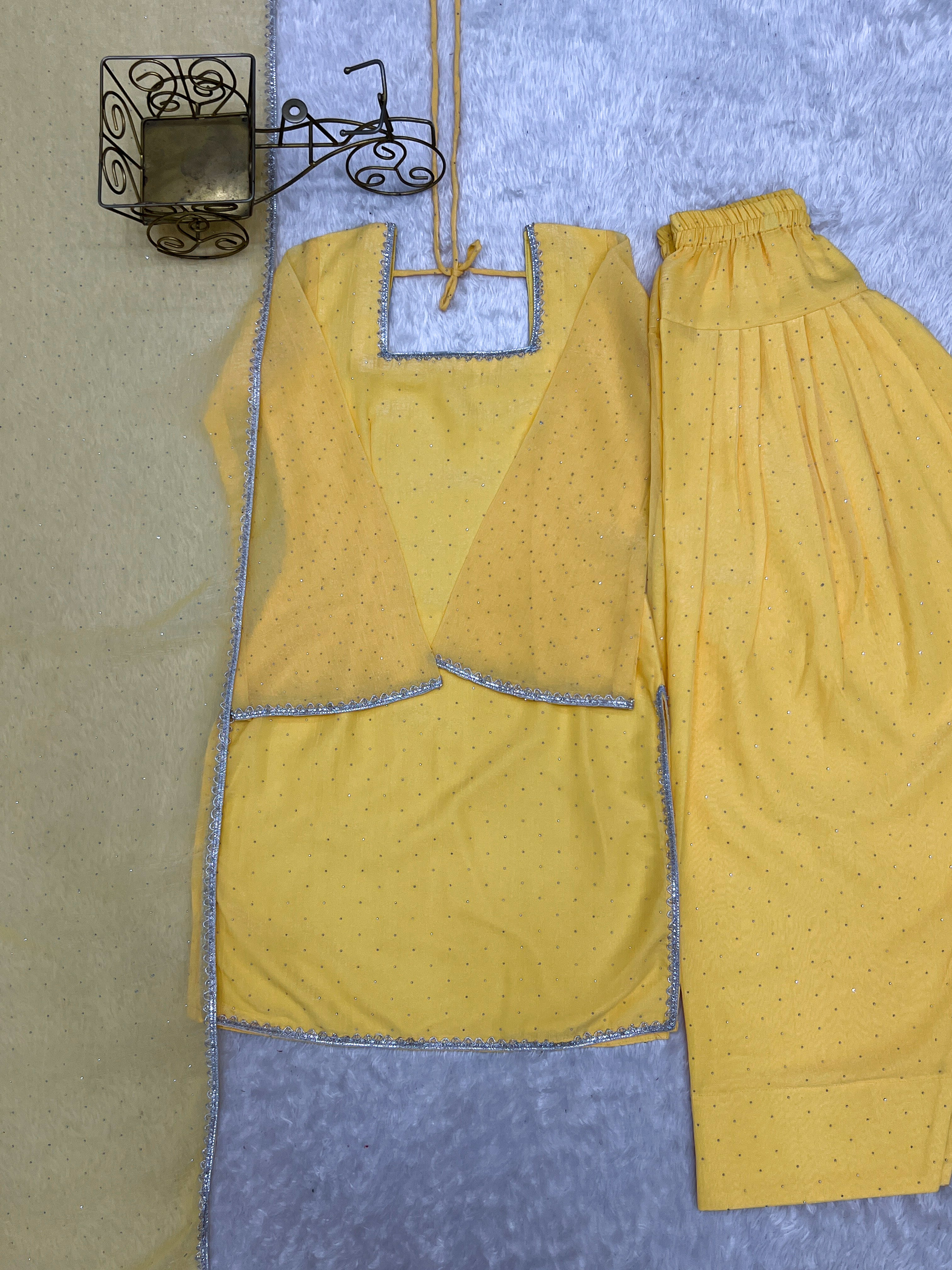 Crunchy Silk Farshi Salwar Suit with Fancy Lace and Dupatta