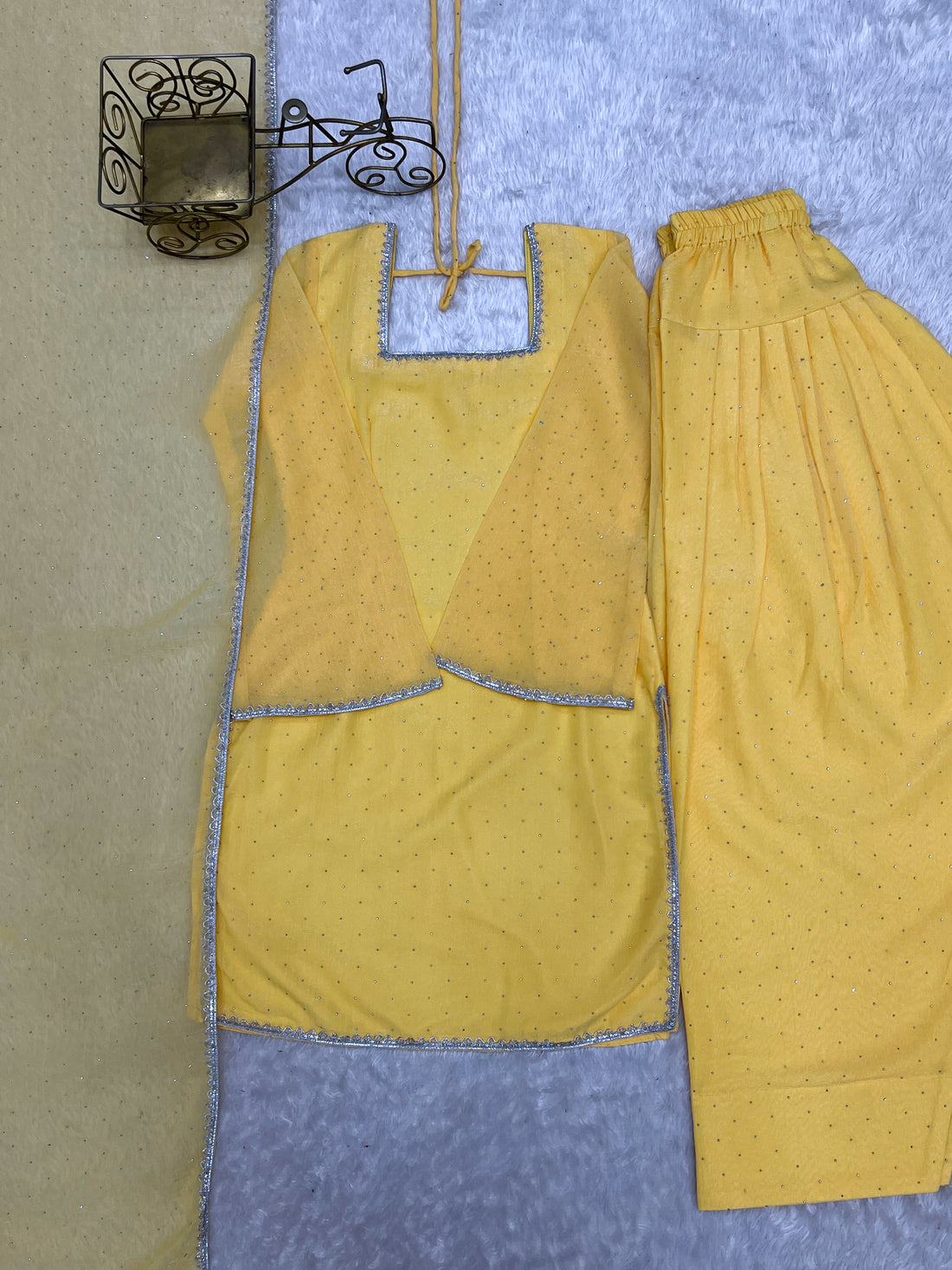 Crunchy Silk Farshi Salwar Suit with Fancy Lace and Dupatta