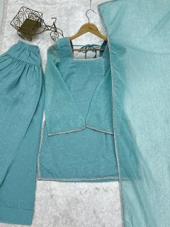 Crunchy Silk Farshi Salwar Suit with Fancy Lace and Dupatta