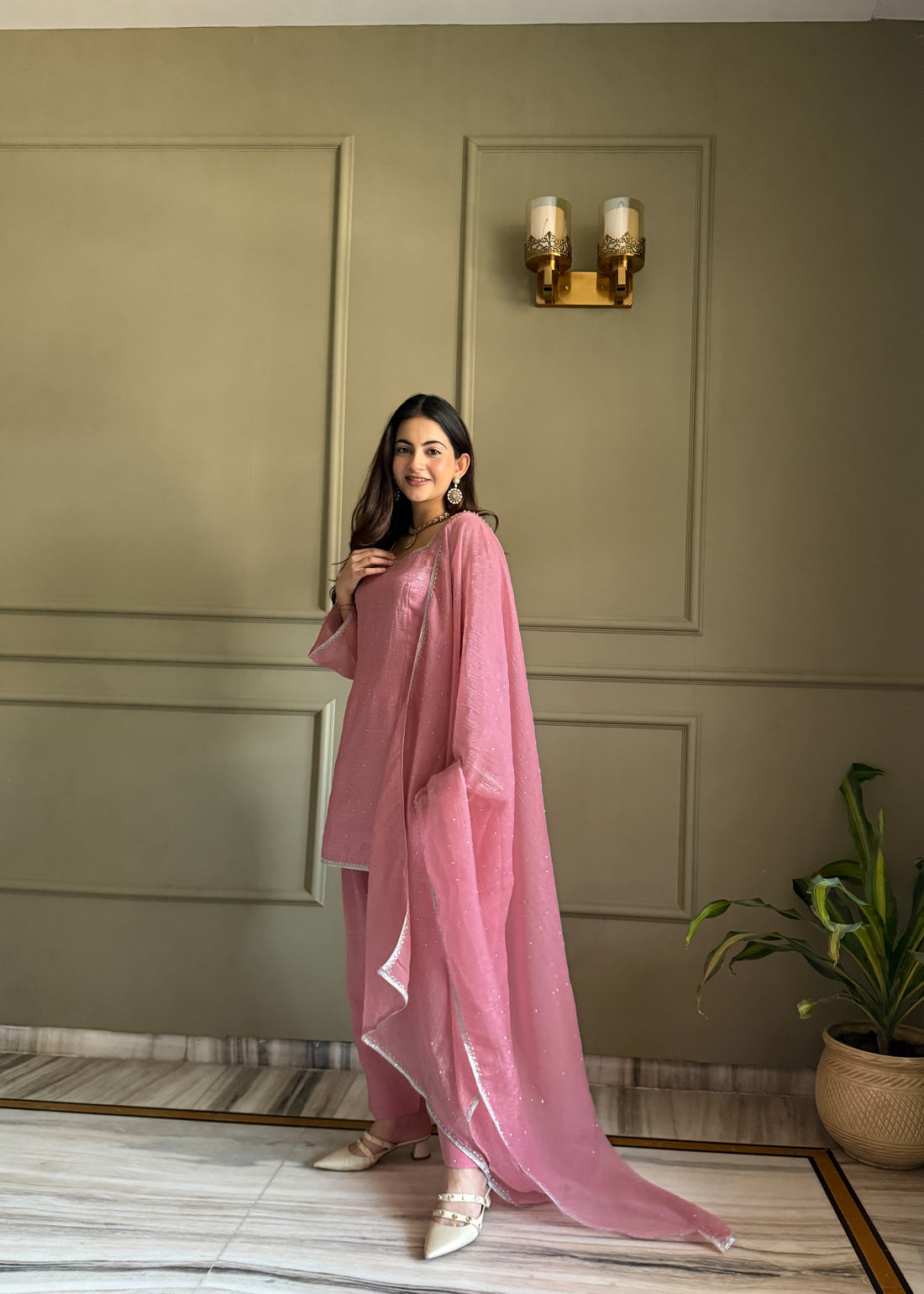 Crunchy Silk Farshi Salwar Suit with Fancy Lace and Dupatta