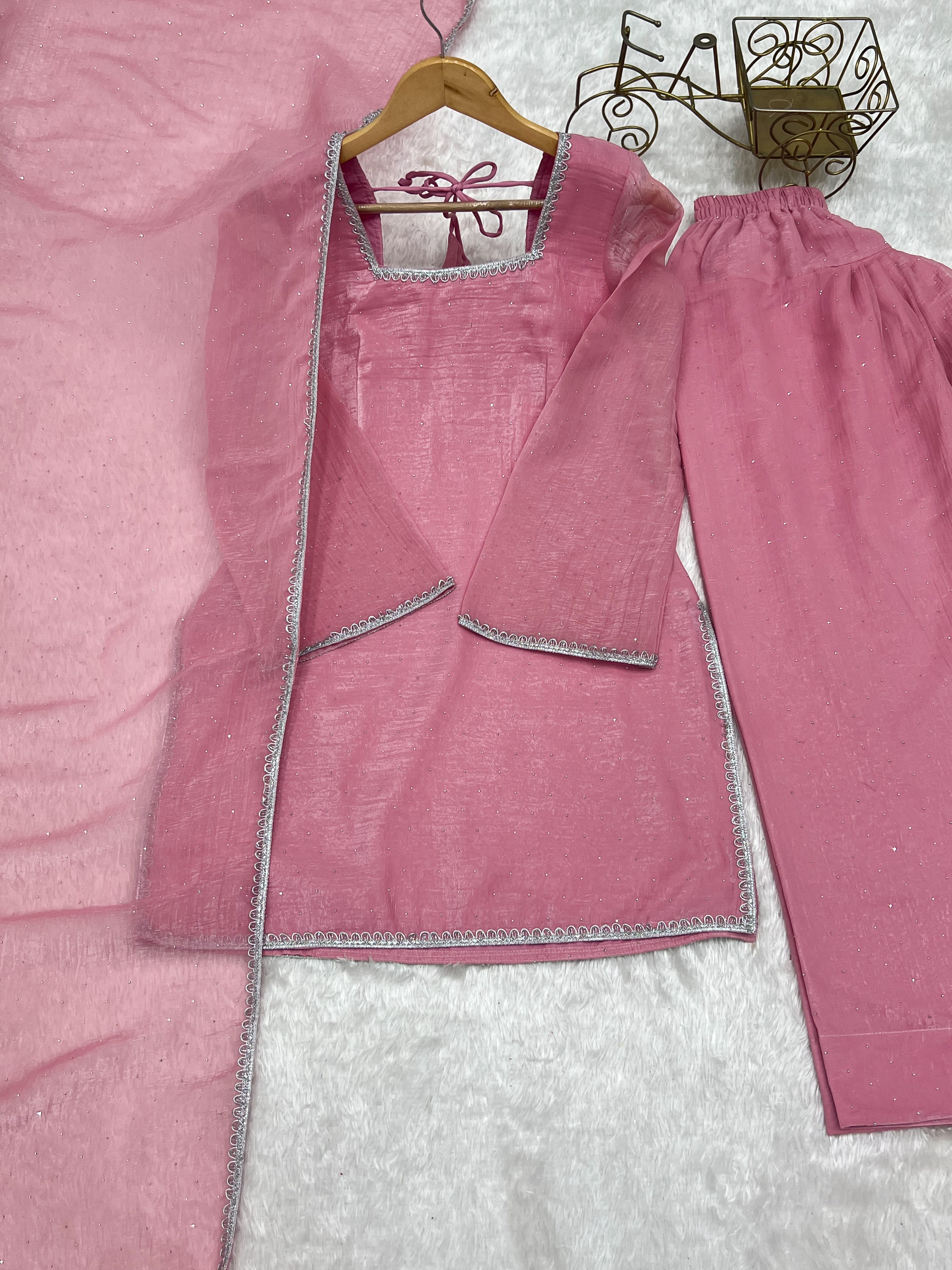 Crunchy Silk Farshi Salwar Suit with Fancy Lace and Dupatta