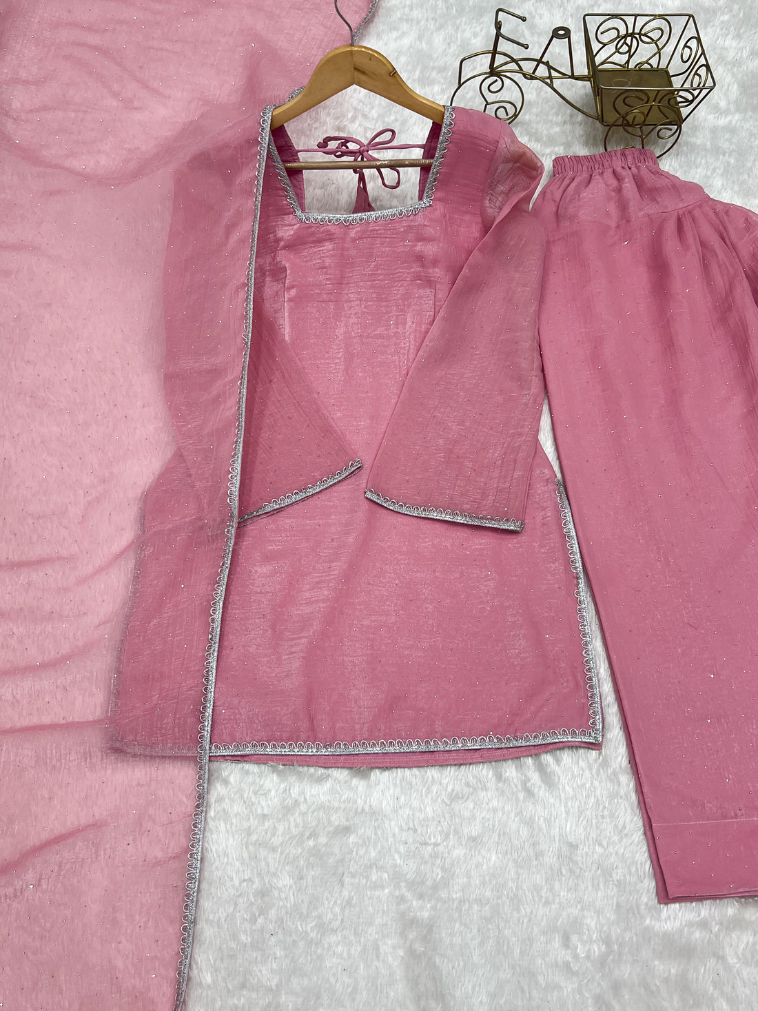 Crunchy Silk Farshi Salwar Suit with Fancy Lace and Dupatta