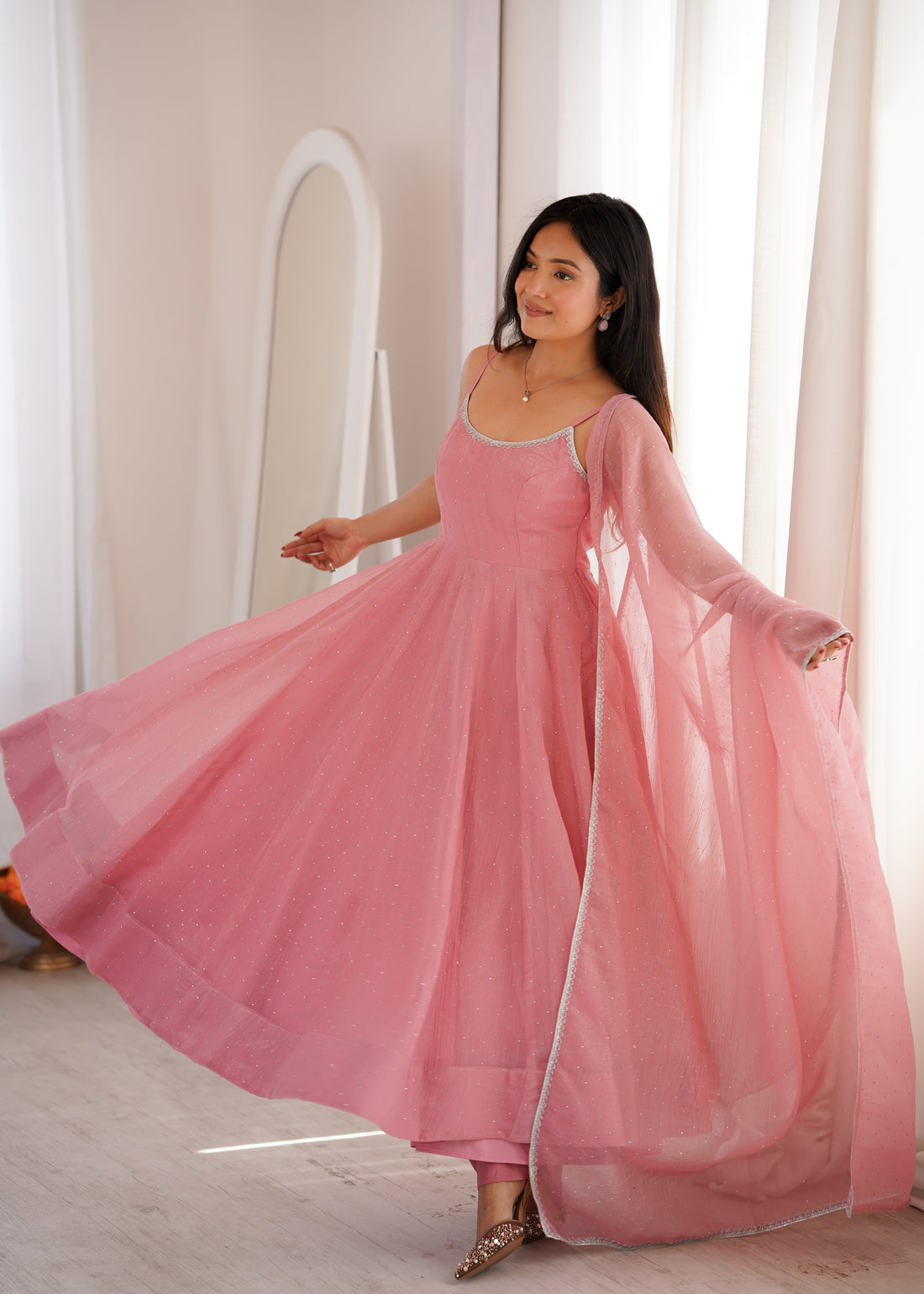 Sky Blue Crunchy Silk Sirozski Embroidered Anarkali Suit with Dupatta