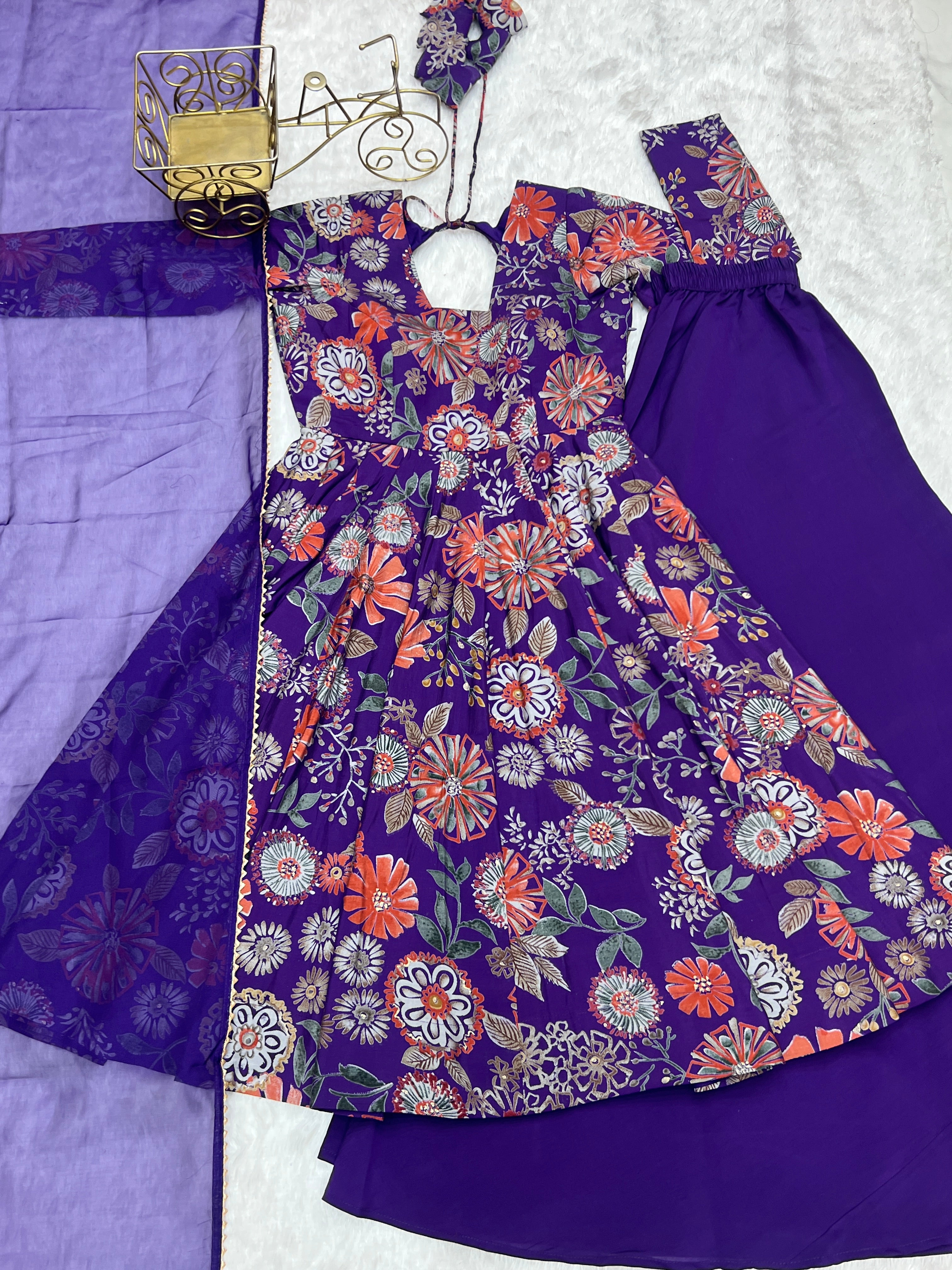 Rani Pink Roman Silk Chanderi Floral Printed Kediya Style Kurta Palazzo Set with Dupatta