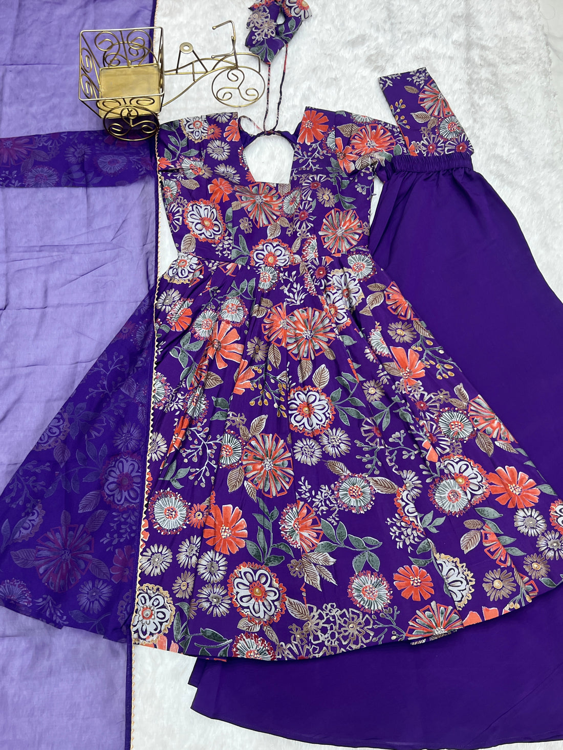 Rani Pink Roman Silk Chanderi Floral Printed Kediya Style Kurta Palazzo Set with Dupatta