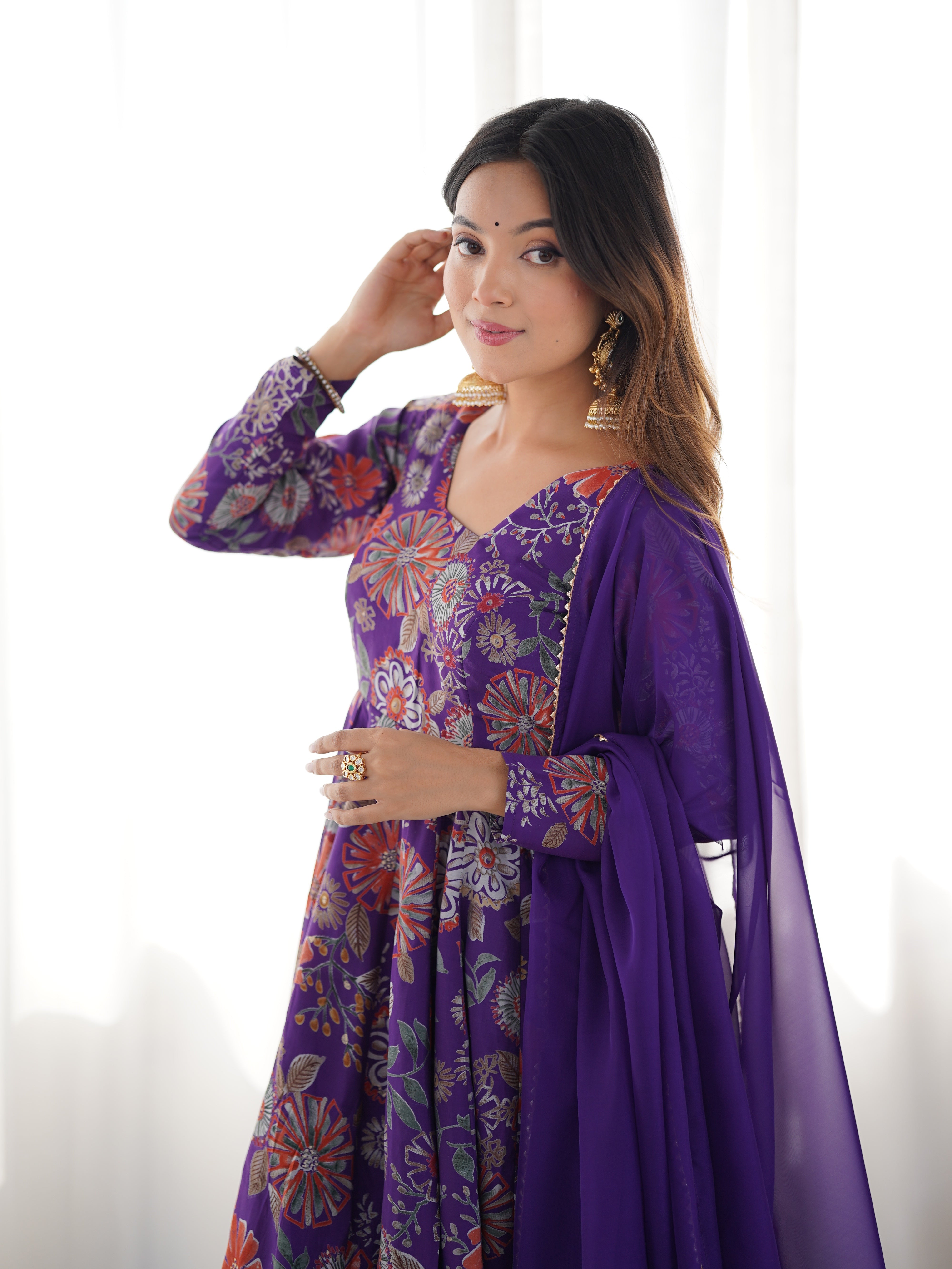 Rani Pink Roman Silk Chanderi Floral Printed Kediya Style Kurta Palazzo Set with Dupatta