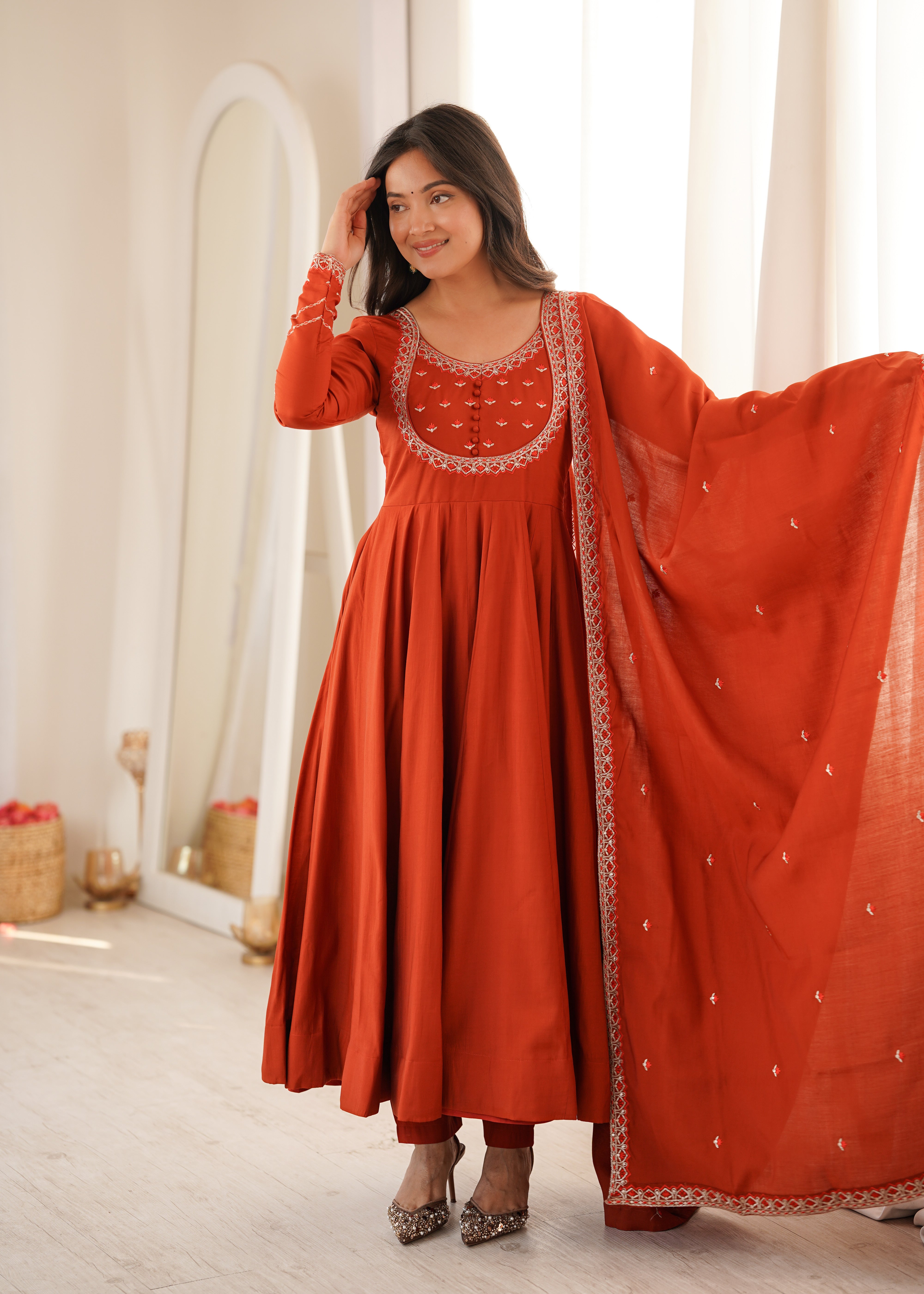 ANARKALI SUIT NECK WORK WITH FULL SLEEVE AND GHERA