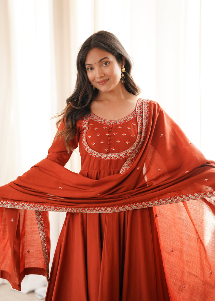 ANARKALI SUIT NECK WORK WITH FULL SLEEVE AND GHERA
