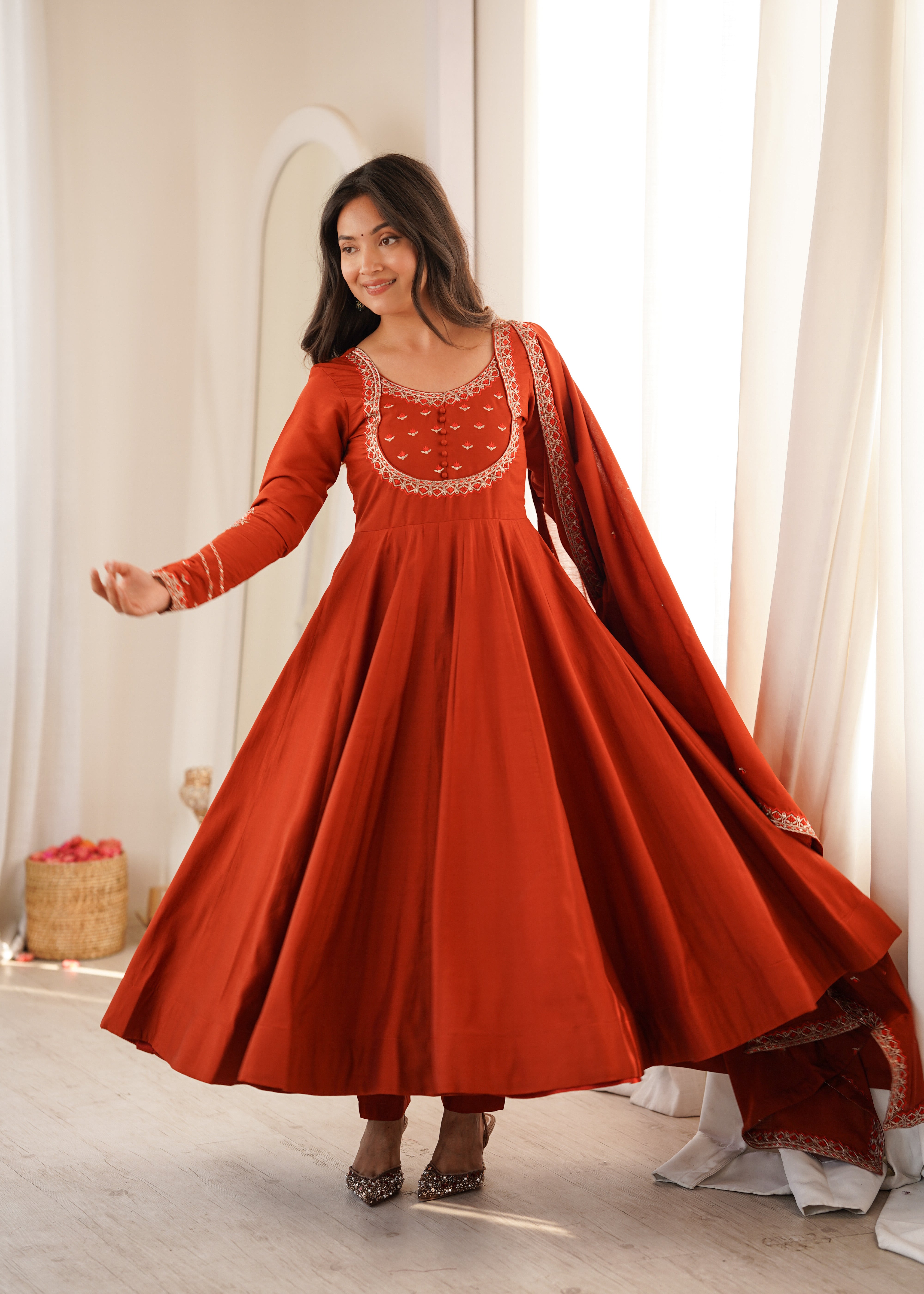 ANARKALI SUIT NECK WORK WITH FULL SLEEVE AND GHERA