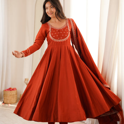 ANARKALI SUIT NECK WORK WITH FULL SLEEVE AND GHERA