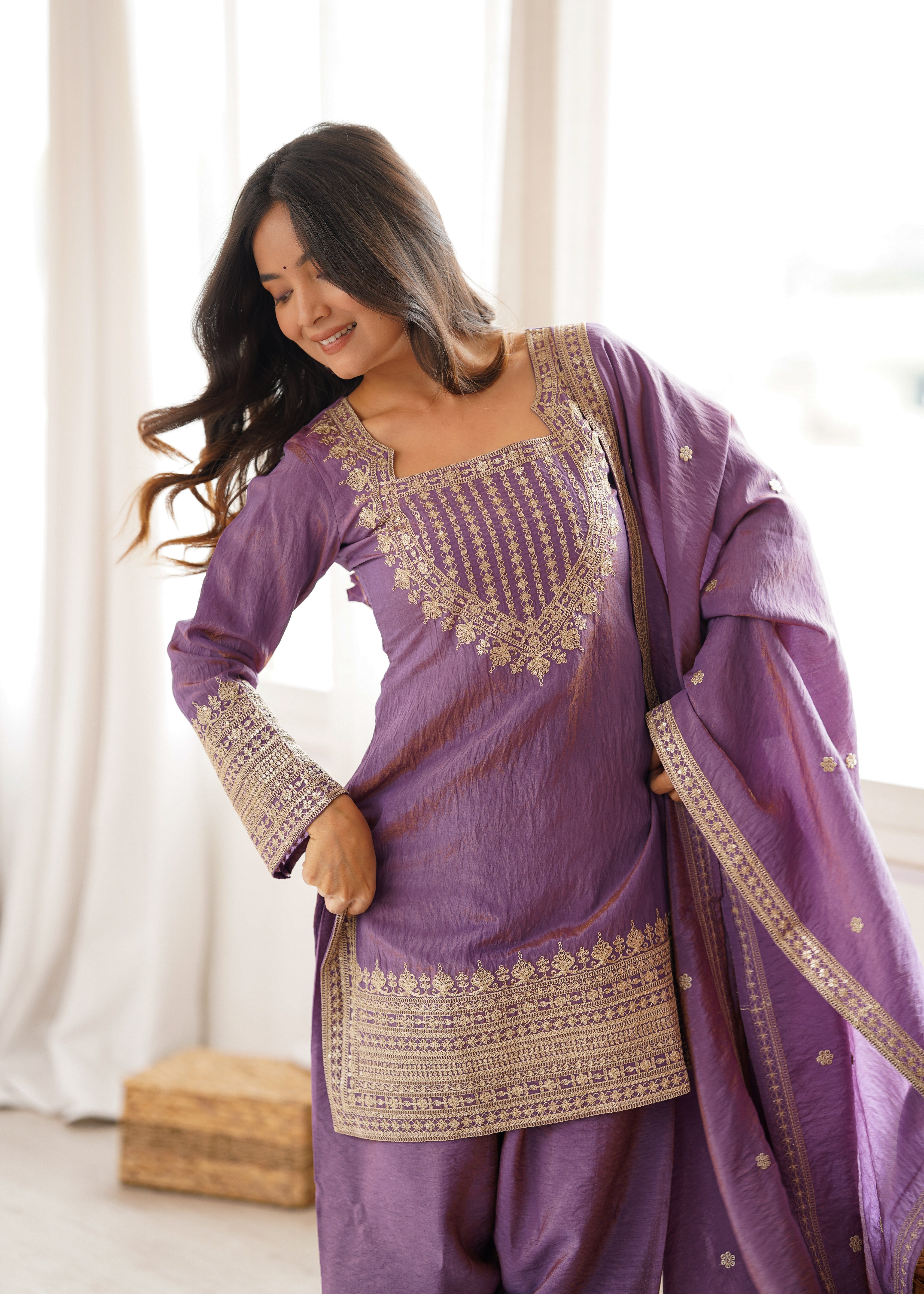 Teal Blue NC Vichitra Silk Farshi Salwar Suit with Embroidery Dori Work for Festive Wear