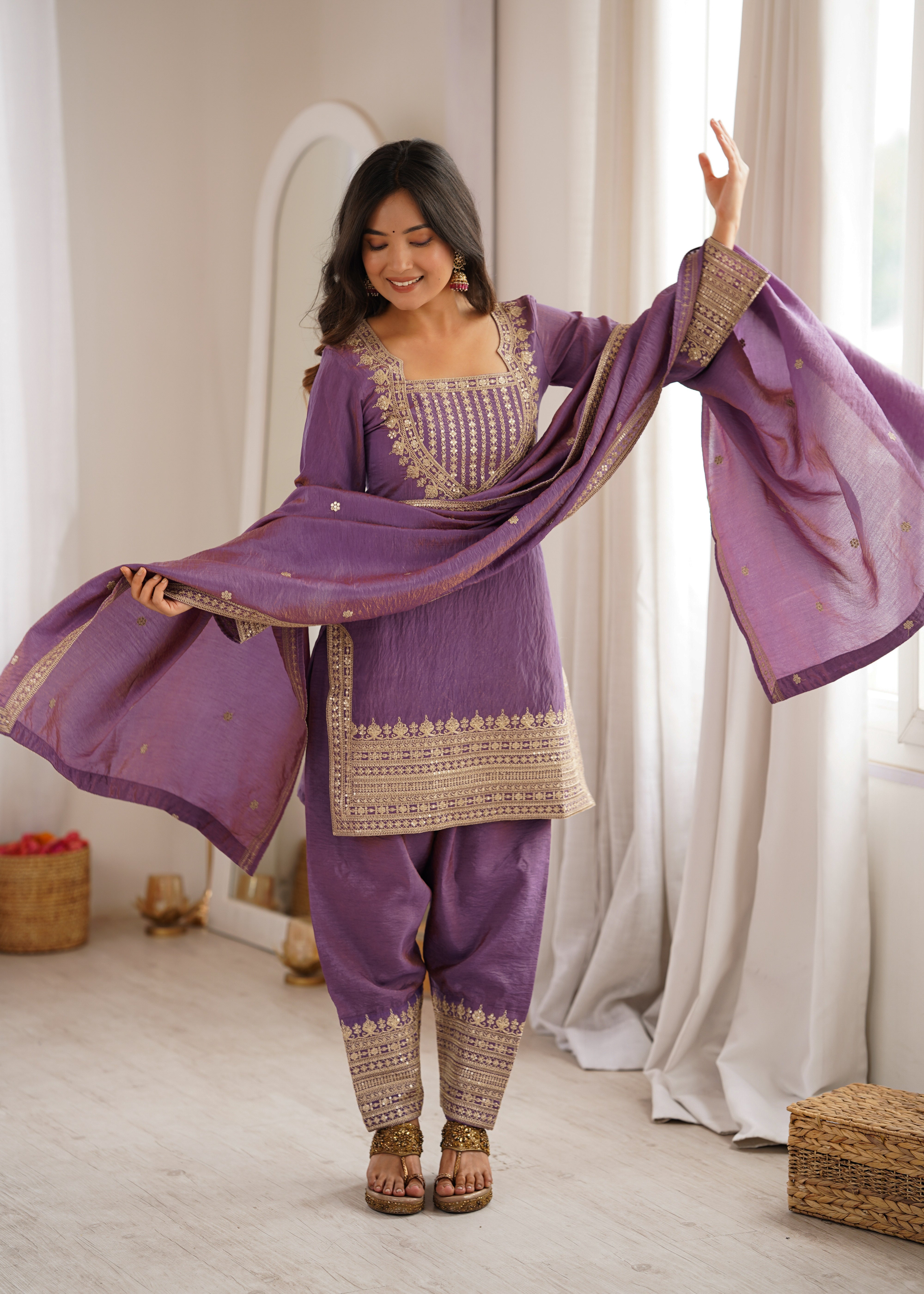 Teal Blue NC Vichitra Silk Farshi Salwar Suit with Embroidery Dori Work for Festive Wear