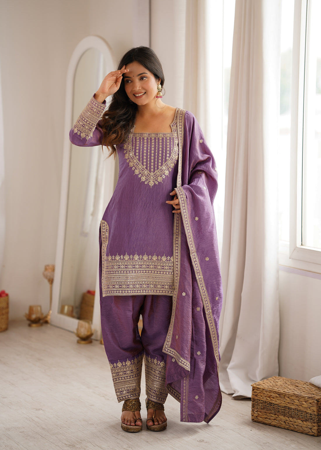 Teal Blue NC Vichitra Silk Farshi Salwar Suit with Embroidery Dori Work for Festive Wear