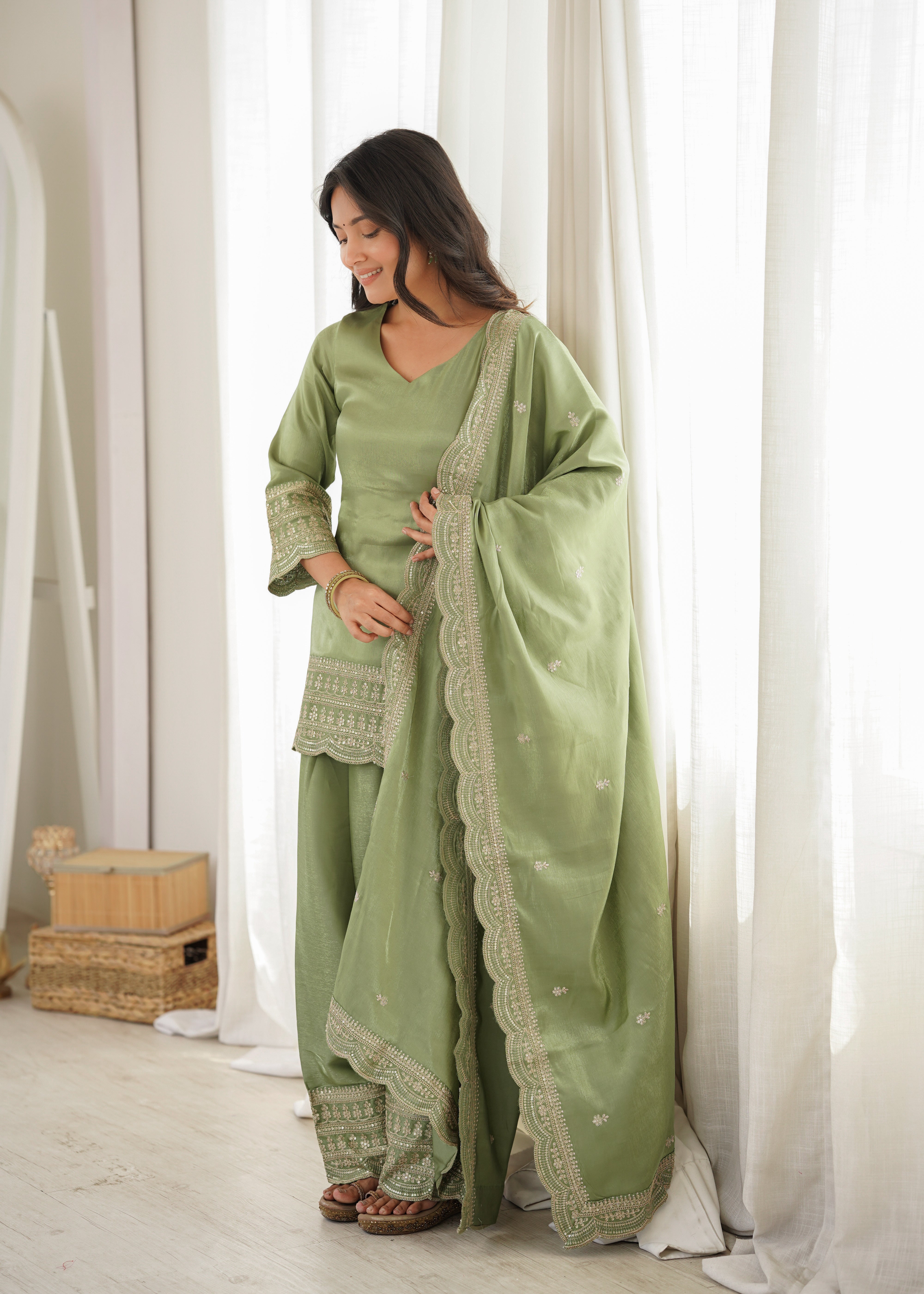 Women Embroidered Straight Kurta with Salwar Pants & Dupatta