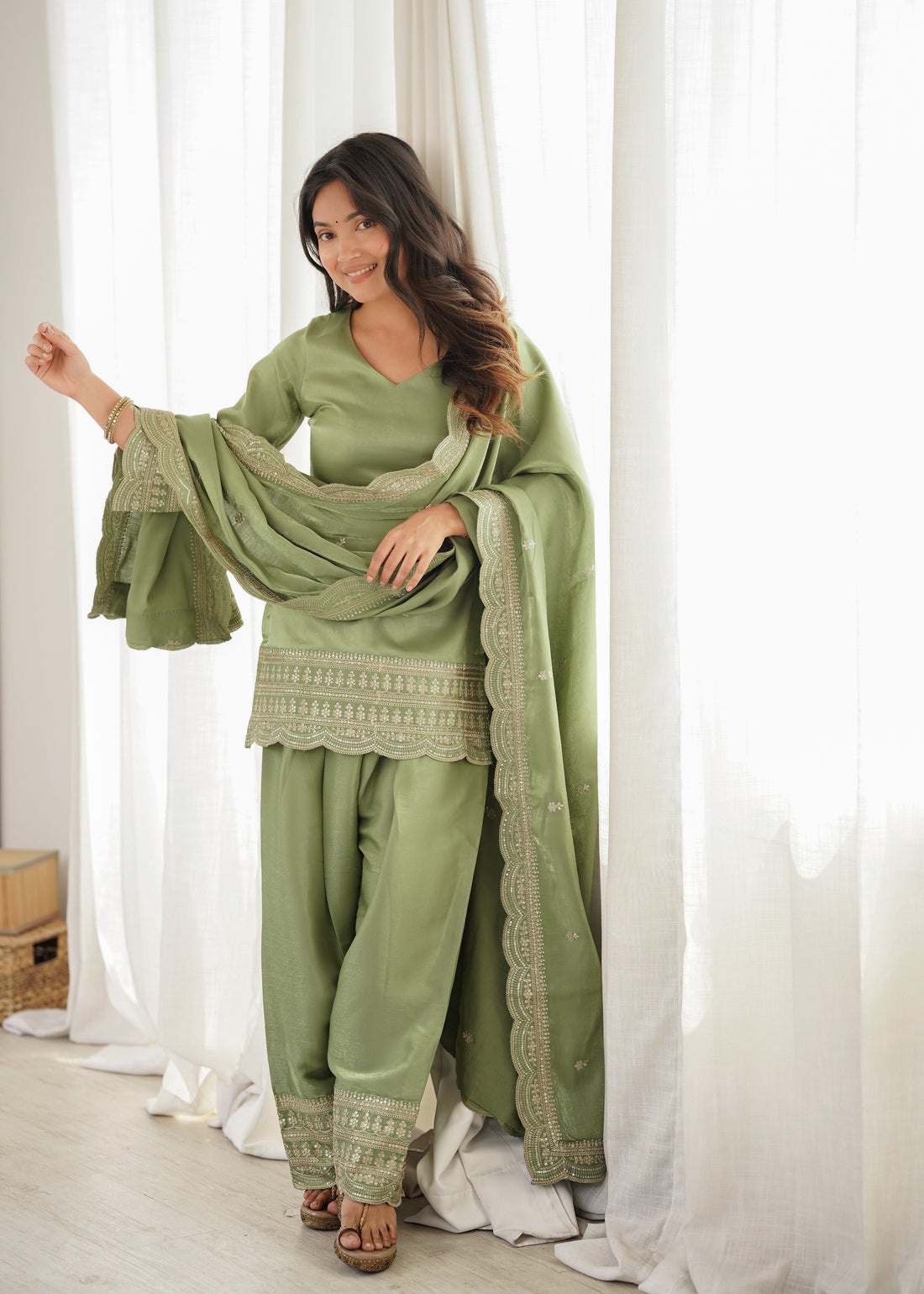 Women Embroidered Straight Kurta with Salwar Pants & Dupatta