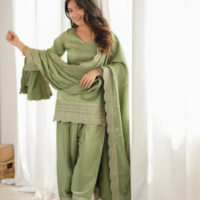 Women Embroidered Straight Kurta with Salwar Pants & Dupatta