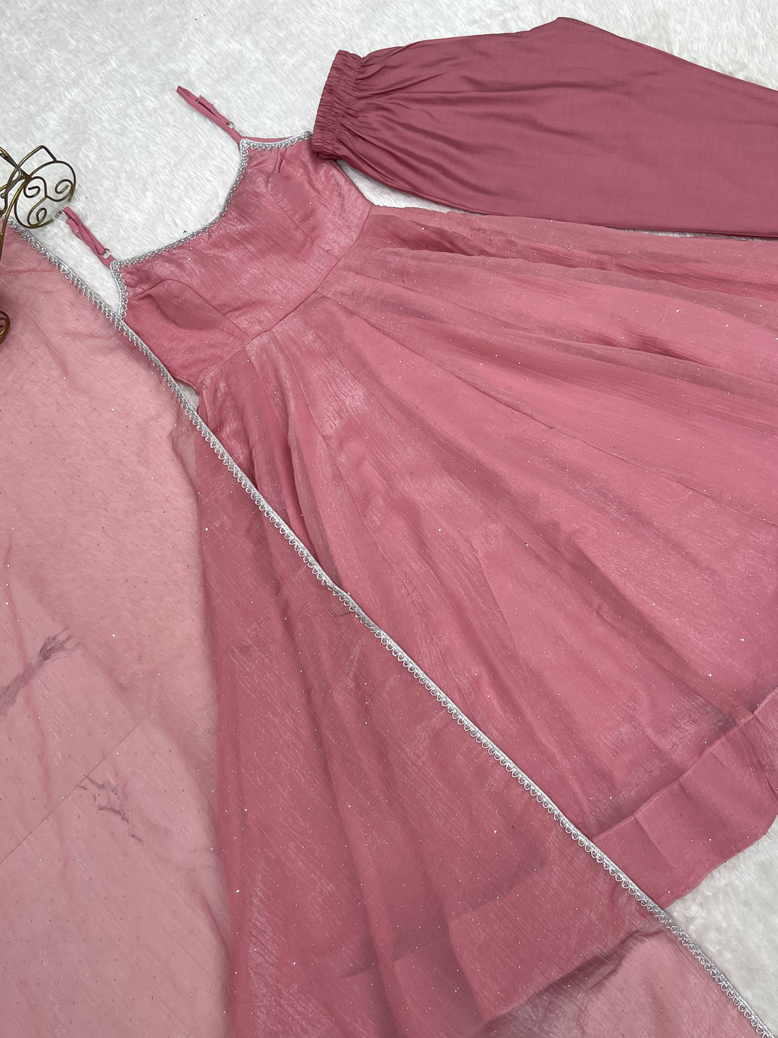 Sky Blue Crunchy Silk Sirozski Embroidered Anarkali Suit with Dupatta