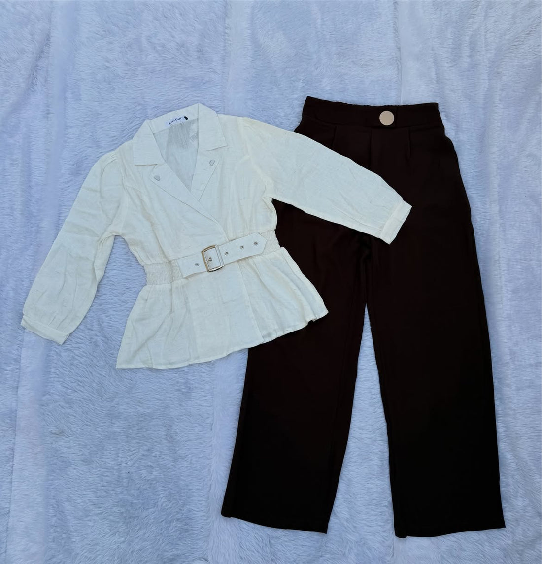 Trending White Belted Top & Black Wide-Leg Pants Combo
