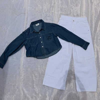 Classic Denim Shirt & White Pants Co-Ord Set