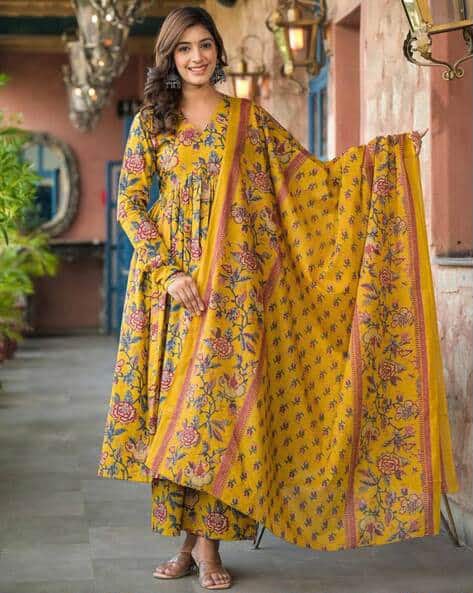 Sunflower Bloom Cotton Anarkali Suit Set