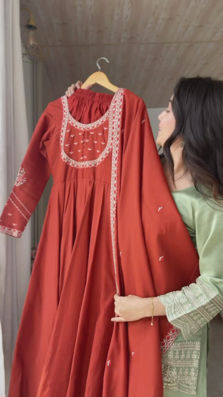 ANARKALI SUIT NECK WORK WITH FULL SLEEVE AND GHERA